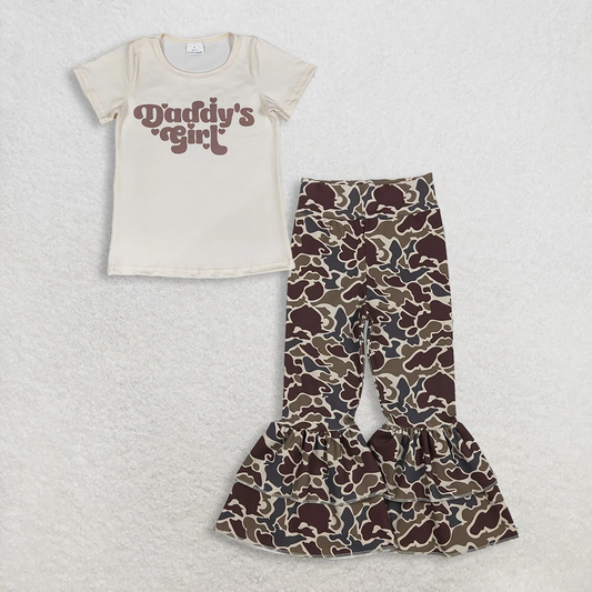 RTS Baby Girl Kids Short Sleeves Daddy's Shirt Camo Bell Pants Set Clothes