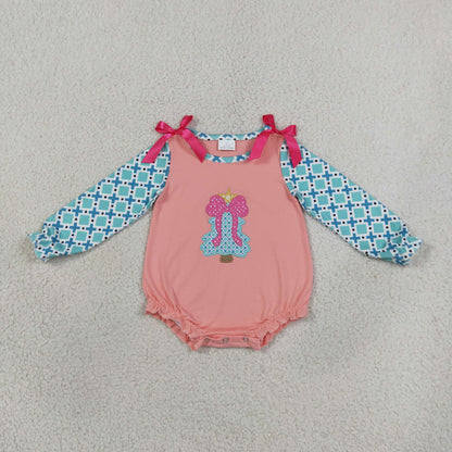 Baby Girls Infant Embroidery Bow Tree Christmas Bubble Romper Clothes