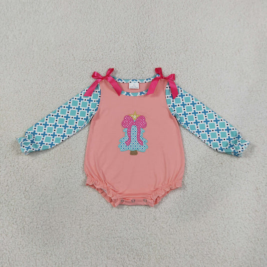 Baby Girls Infant Embroidery Bow Tree Christmas Bubble Romper Clothes
