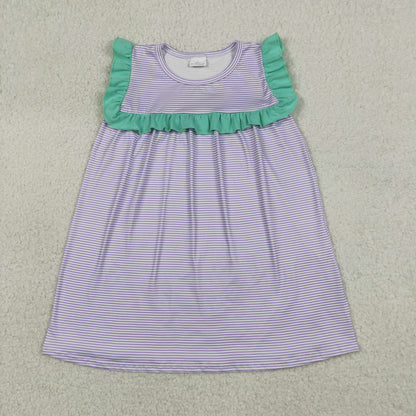 Sibling Baby Girls Kids Short Sleeves Stripes Ruffle Bubble Romper Knee Length Dress Clothes