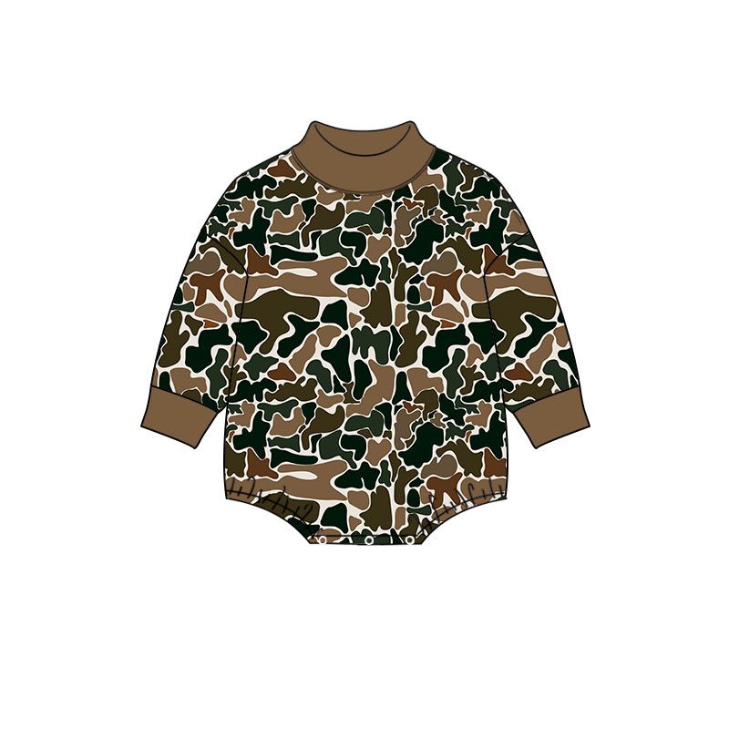 Moq 5 Preorder Baby Boys Infant Long Sleeves Brown Camo Bubble Romper Clothes