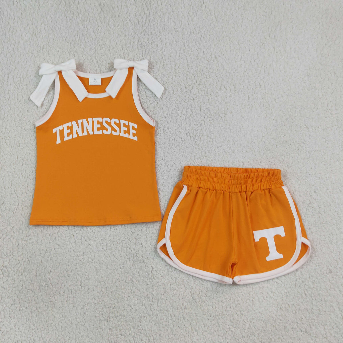 Baby Girls Kids Sleeveless Bows Cotton Shirt Shorts Orange Set Cheer Team Clothes