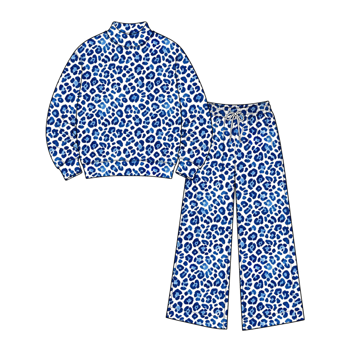 Moq 5 Preorder Adult Women Long Sleeves Shirt Blue Leopard Pants Yoga Active Set Clothes