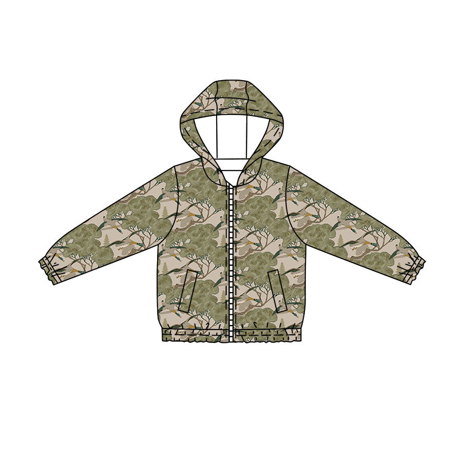 Preorder Baby Boys Kids Long Sleeves Ducks Pockets Hoodie Zipper Shirt Green Tops ( Moq 5 )