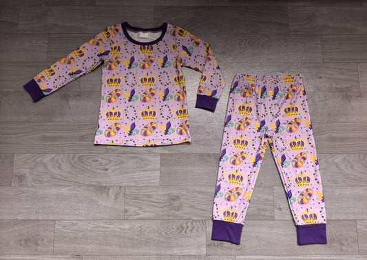 No moq Preorder Baby Toddler Kids Flower Donuts Shirt Pants Mardi Gras Set Pajamas Clothes