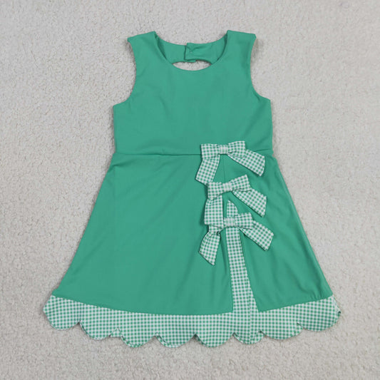 Baby Girls Sleeveless Green Plaid Bows with Shorts Yoga Scallop Dress