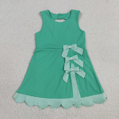 Sibling Baby Girls Kids Green Plaid Bows Skort Yoga Active Dress Set Scallop Clothes