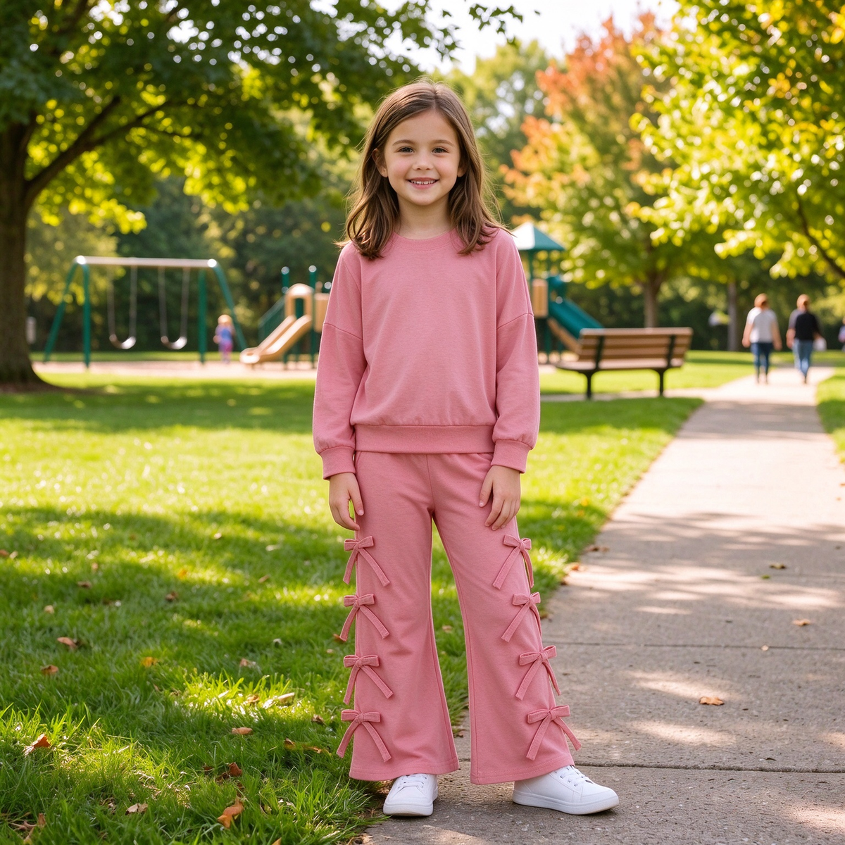 Baby Girls Kids Long Sleeves Shirt Bows Pants Set Cotton Clothes
