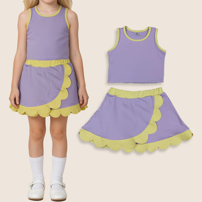 GSD4011 Baby Girls Kids Shirt Scallop Skirt Shorts Yoga Active Purple Set Clothes
