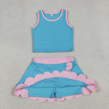 Baby Girls Kids Sleeveless Tops Scallop Skirt Shorts Yoga Active Set Summer Clothes