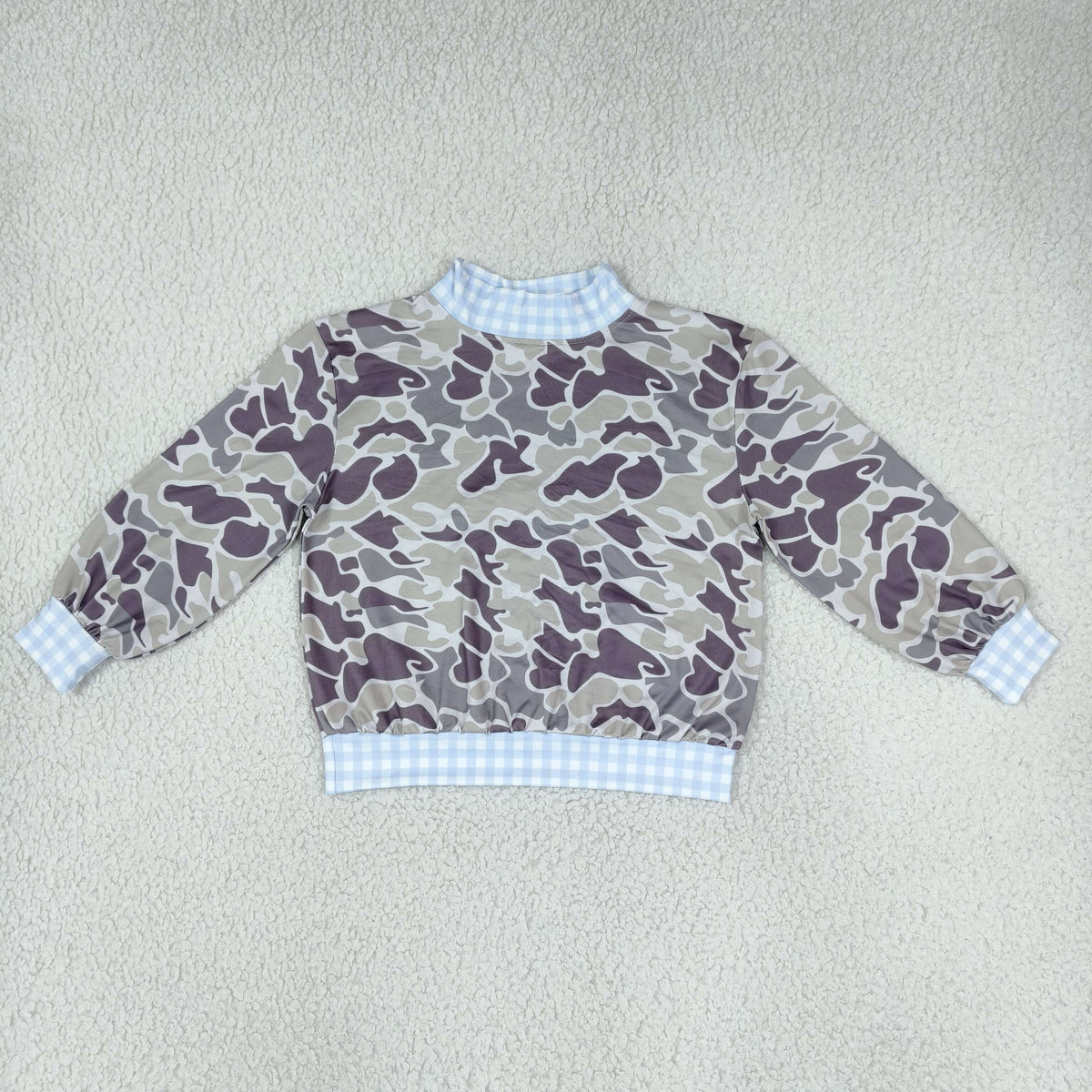 Baby Boys Kids Long Sleeves Plaid Pullover Mock Neck‌ Shirt Tops Camo Clothes