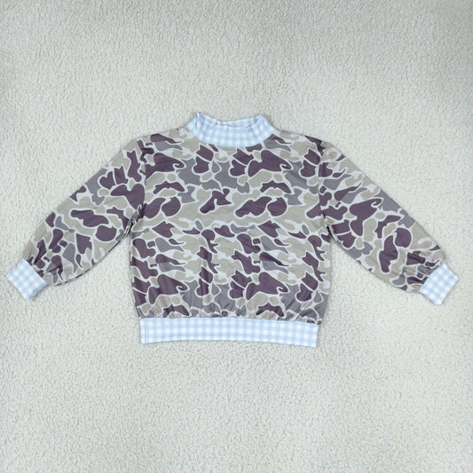 Baby Boys Kids Long Sleeves Plaid Pullover Mock Neck‌ Shirt Tops Camo Clothes