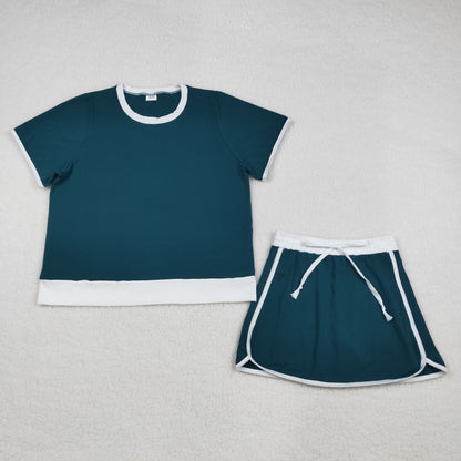 RTS Adult Women Short Sleeves Shirt Shorts Green Cotton Clothes Set