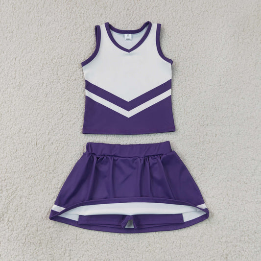 Baby Girls Kids Sleeveless Tops Purple Skirt Shorts Set Yoga Team Clothes
