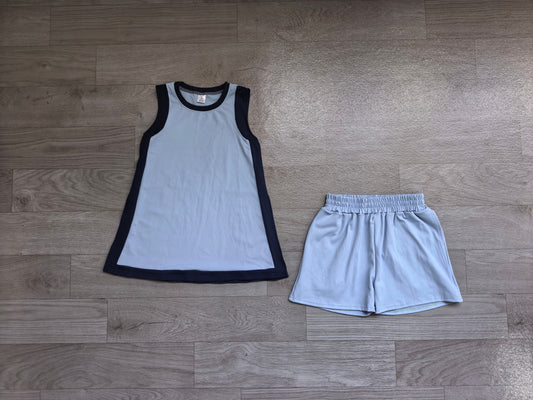 No moq Preorder Baby Girls Kids Sleeveless Built-in Shorts Blue Dress Clothes