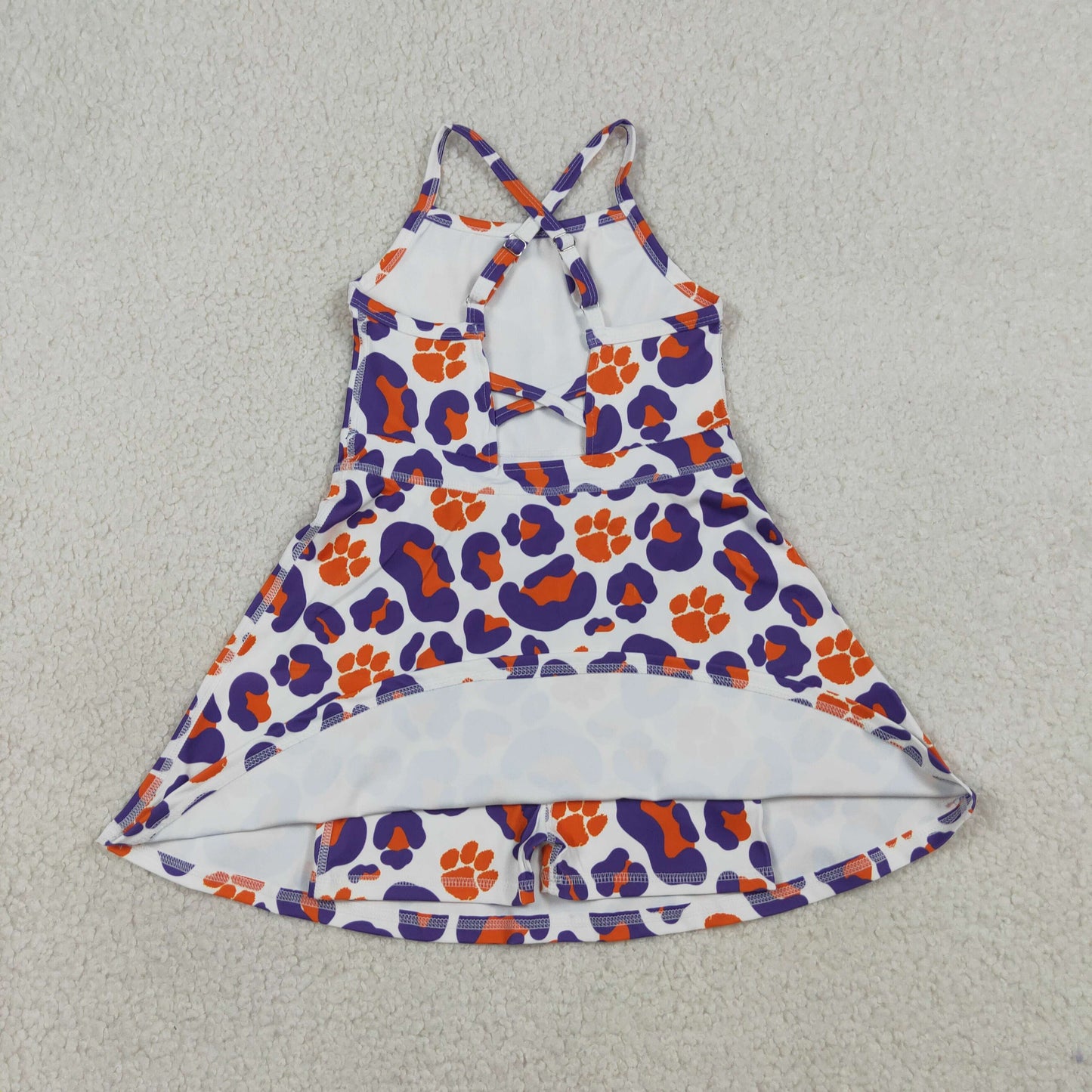 RTS Baby Girls Kids Straps Purple Orange Leopard Team Yoga Active Shorts Knee Length Dress