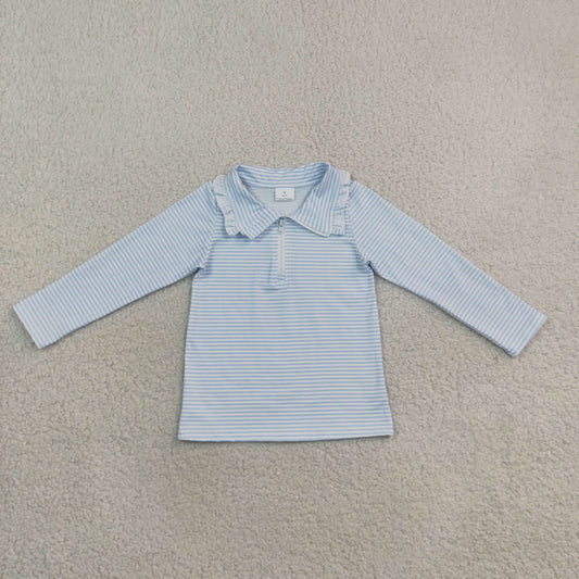Sibling Baby Boys Girls Kids Long Sleeves Blue Stripes Zipper Pullovers Shirts Tops