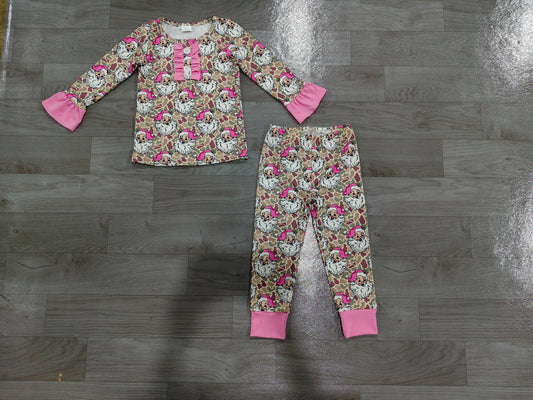 No moq Preorder Baby Girls Kids Christmas Santa Shirt Pants Pajamas Set Camo Clothes