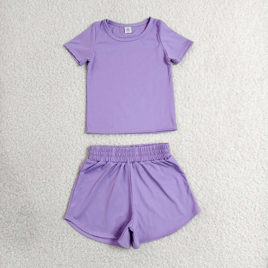 Baby Girls Kids Short Sleeves Shirt Skirt Shorts Yoga Active Set Purple Clothes