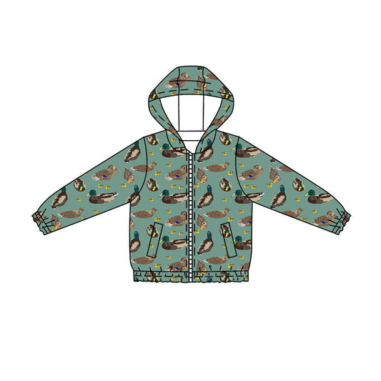 Preorder Baby Boys Kids Green Long Sleeves Ducks Pockets Hoodie Zipper Shirt Tops ( Moq 5 )