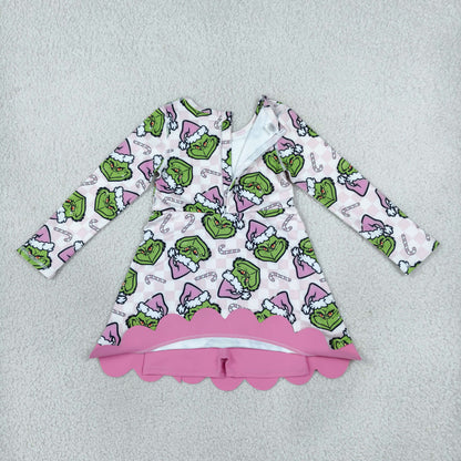 Sibling Baby Girls Kids Long Sleeves Christmas Bows Scallop Dresses Yoga Active Clothes