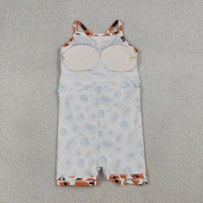 RTS Baby Girls Kids Straps Orange Leopard Dogs Team Yoga Active Shorts Knee Length Dress