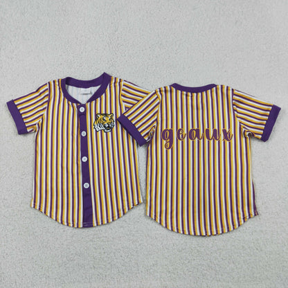 Baby Boy Kids Short Sleeves Purple Orange Stripes Tiger Shirt Team Tops