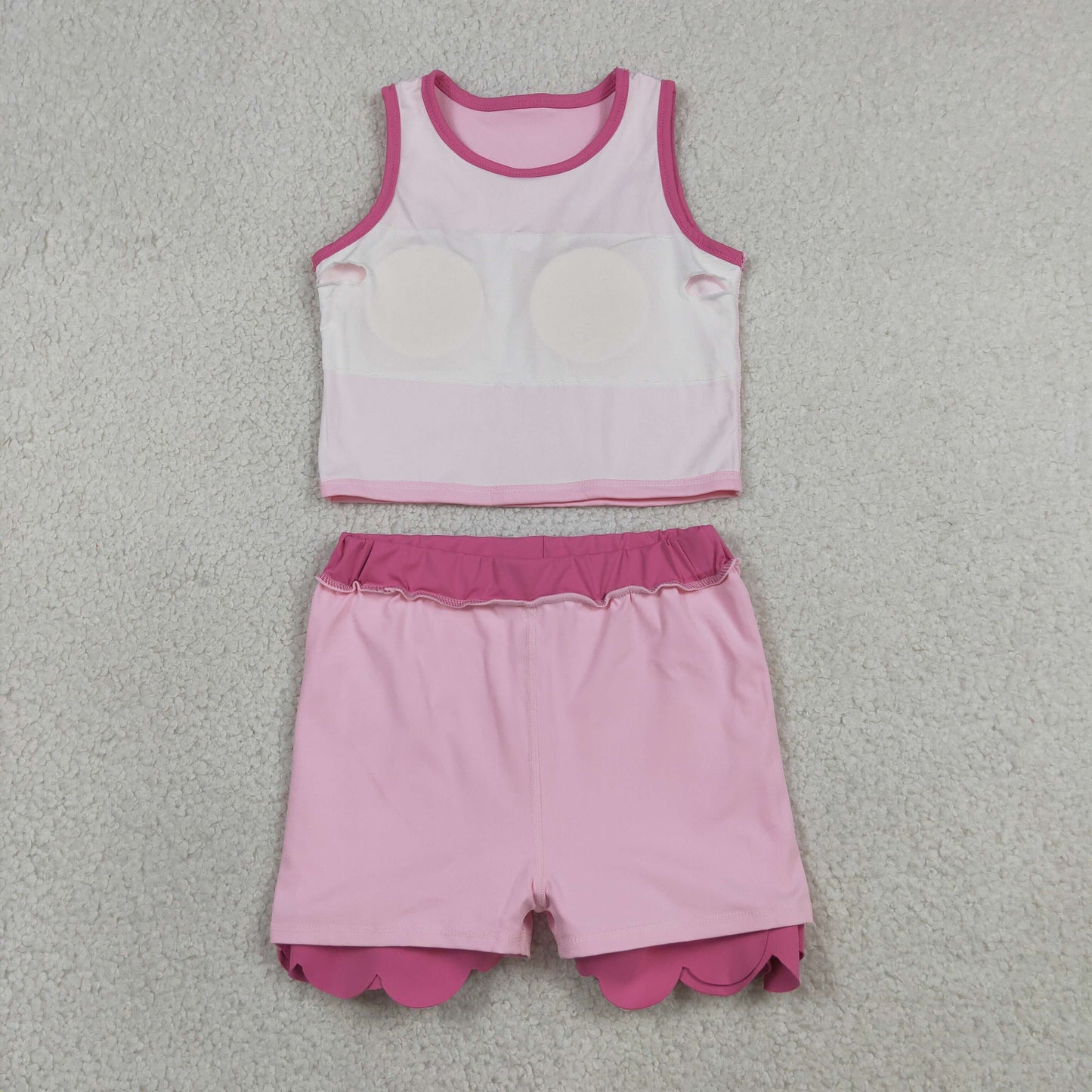 Baby Girls Kids Shirt Scallop Skirt Shorts Yoga Active Pink Set Clothes