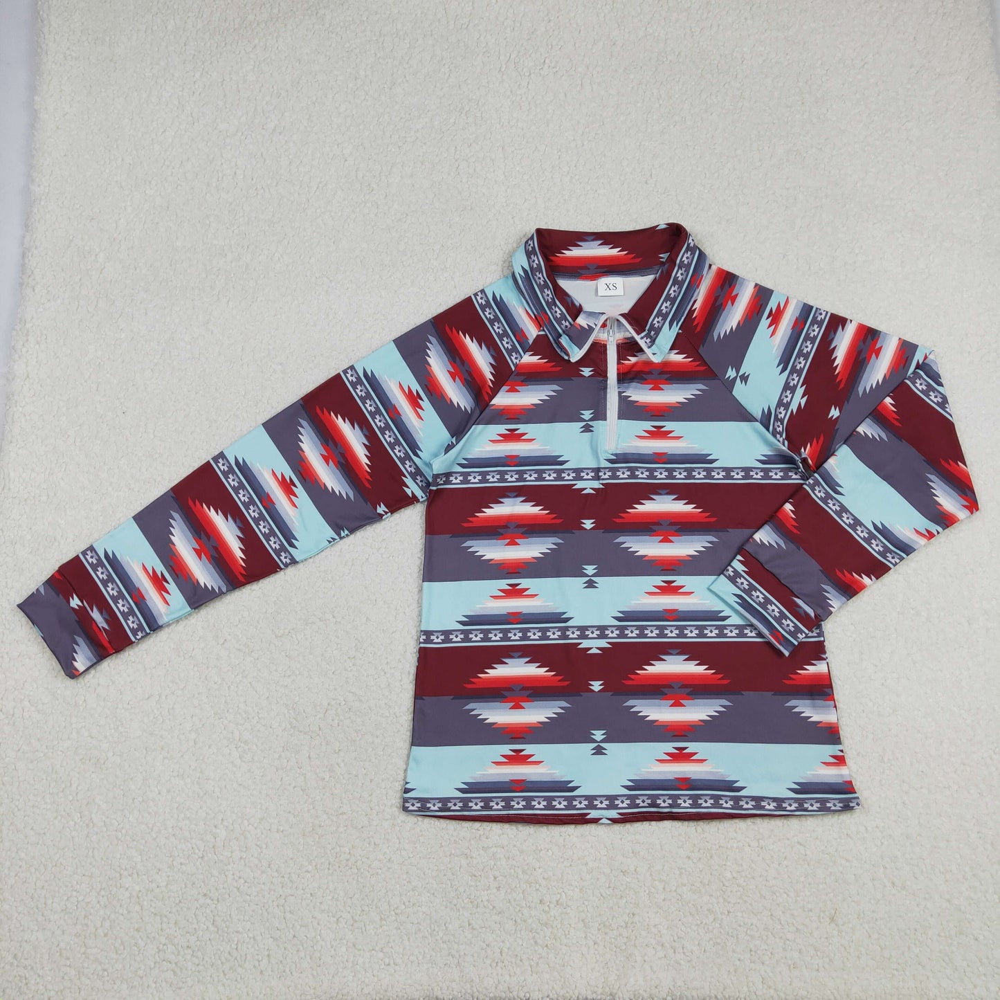 Adult Women Long Sleeves Western Aztec Print Zipper Pullover Tops