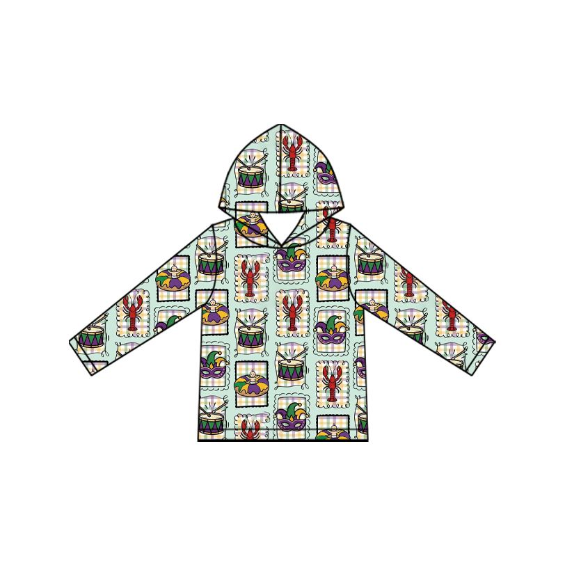 Moq 5 Preorder Baby Boys Kids Long Sleeves Crawfish Masks Pullover Shirt Mardi Gras Clothes