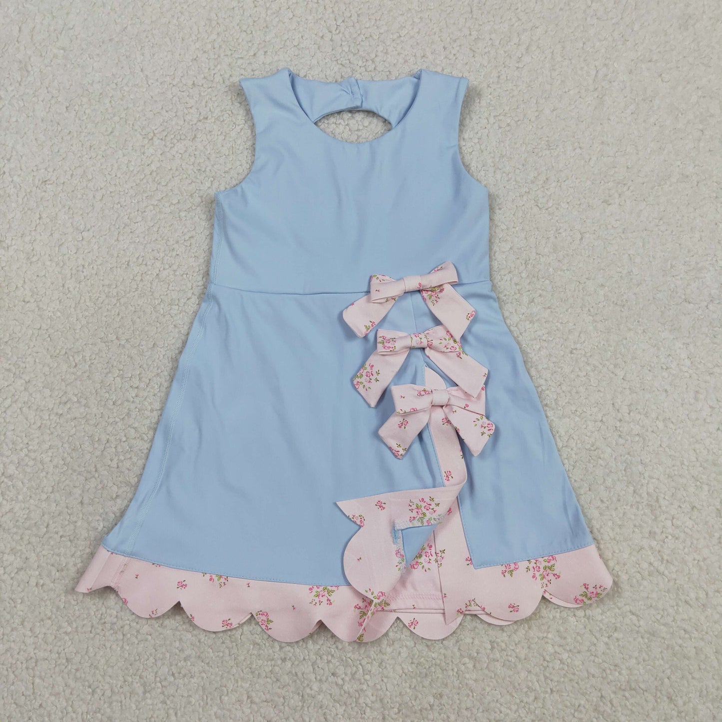 Sibling Baby Girls Kids Sleeveless Floral Bows Yoga Scallop Shorts Dresses