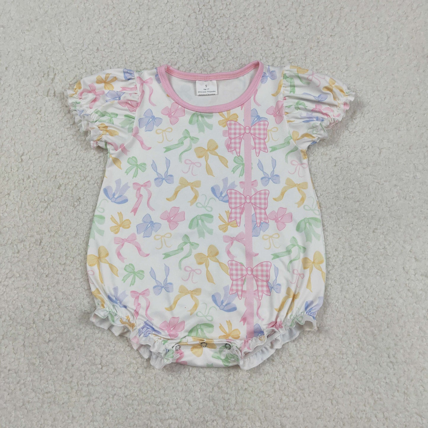 RTS Baby Girls Infant Short Sleeves Colorful Bows Bubble Romper