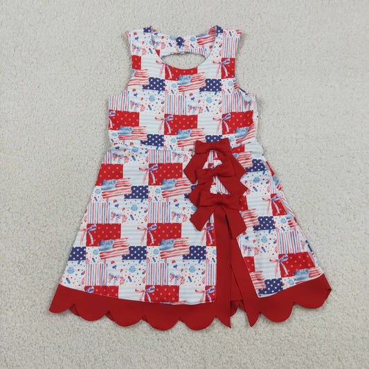 Baby Girls Flags Bows Stars 4th of July Yoga Active Shorts Knee Length Scallop Dress