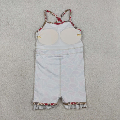 RTS Baby Girls Kids Straps Pigs Camo Print Team Yoga Ruffle Knee Length Dress