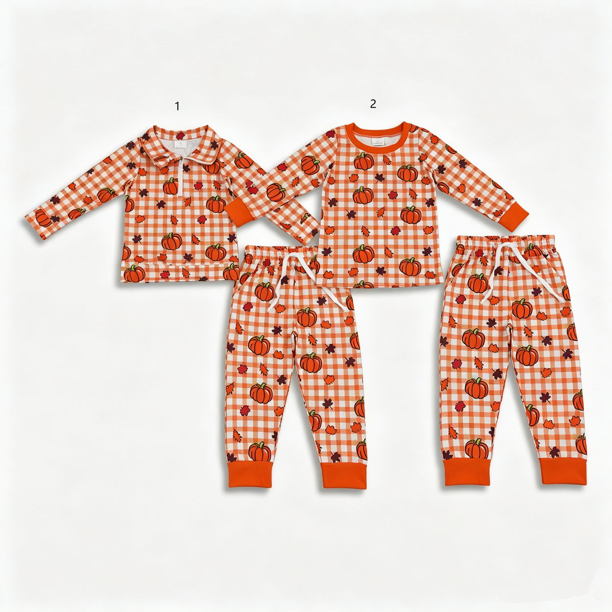 Sibling Baby Boys Kids Pumpkins Plaid Pullovers Shirts Pockets Pants Sets Fall Clothes