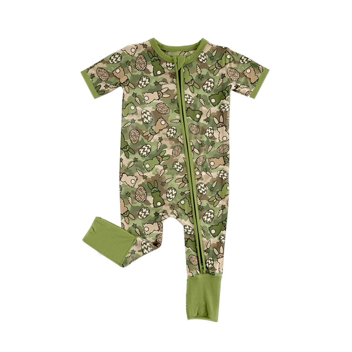 Moq 5 Preorder Baby Boys Infant Short Sleeves Rabbits Eggs Easter Zipper Romper Camo Clothes