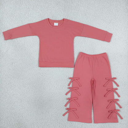Baby Girls Kids Long Sleeves Shirt Bows Pants Set Cotton Clothes