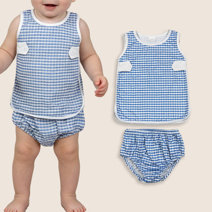 Baby Boys Kids Blue Plaid Tops Bummie Shorts Set Summer Clothes