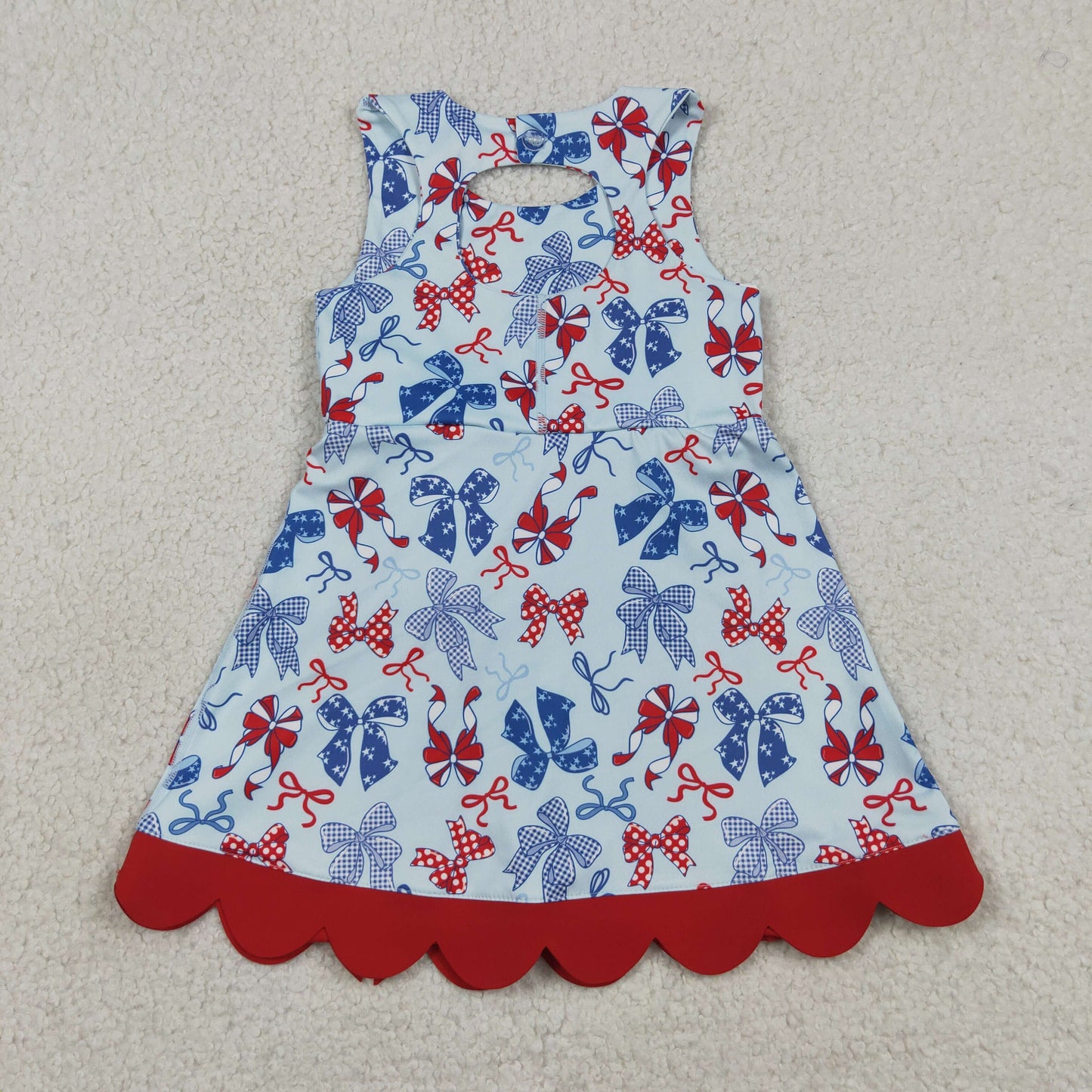 Baby Girls Bows 4th of July Yoga Active Shorts Knee Length Scallop Dress RTS