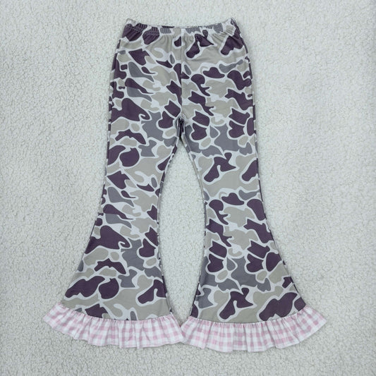 Baby Girls Kids Plaid Bell Pants Bottoms Dark Grey Camo Clothes