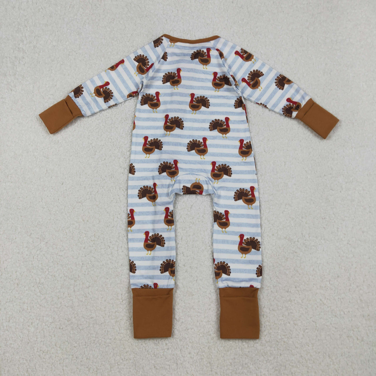 Baby Boys Infant Long Sleeves turkey Thanksgiving Stripes Zipper Fall Sleeper Romper