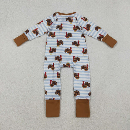 Baby Boys Infant Long Sleeves turkey Thanksgiving Stripes Zipper Fall Sleeper Romper