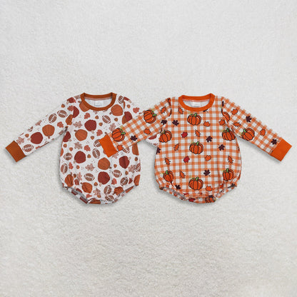 Sibling Baby Boys Infant Long Sleeves Pumpkins Fall Bubble Rompers Clothes