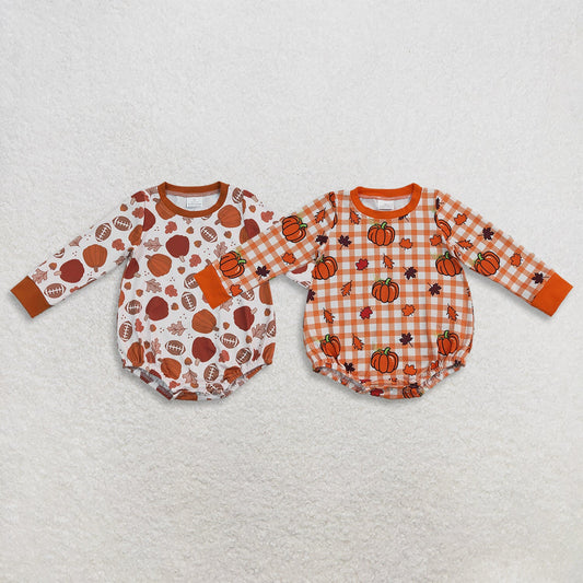 Sibling Baby Boys Infant Long Sleeves Pumpkins Fall Bubble Rompers Clothes