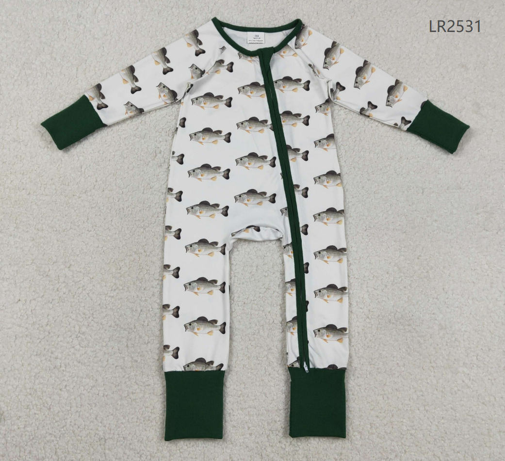 RTS Baby Boys Kids Long Sleeves Fish Zipper Pajamas Romper