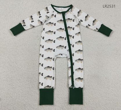 RTS Baby Boys Kids Long Sleeves Fish Zipper Pajamas Romper