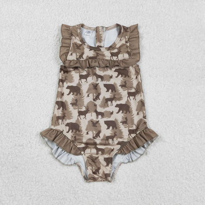 Baby Girls Kids Deer Camo Ruffle One-piece Swimsuit