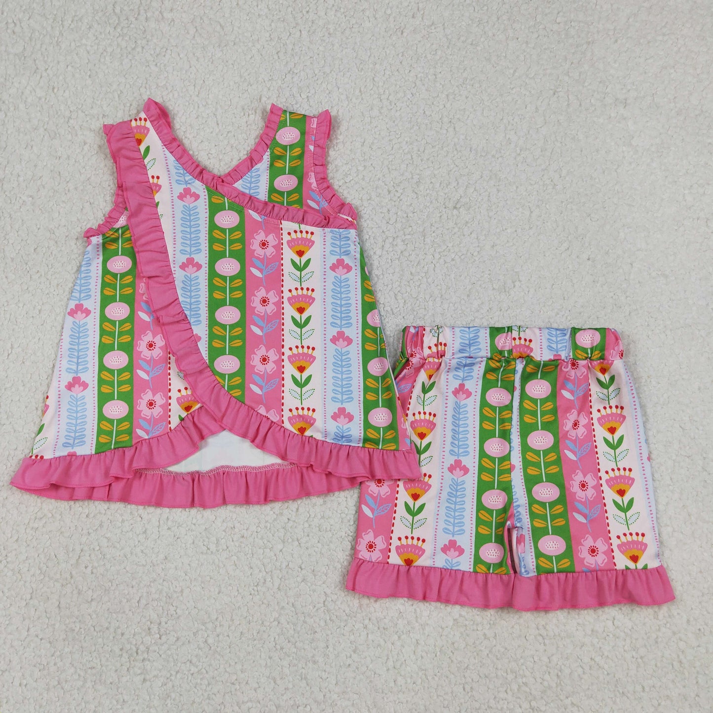 Baby Girl Kids Flower Pink Ruffle Tops Shorts Set Summer Clothes