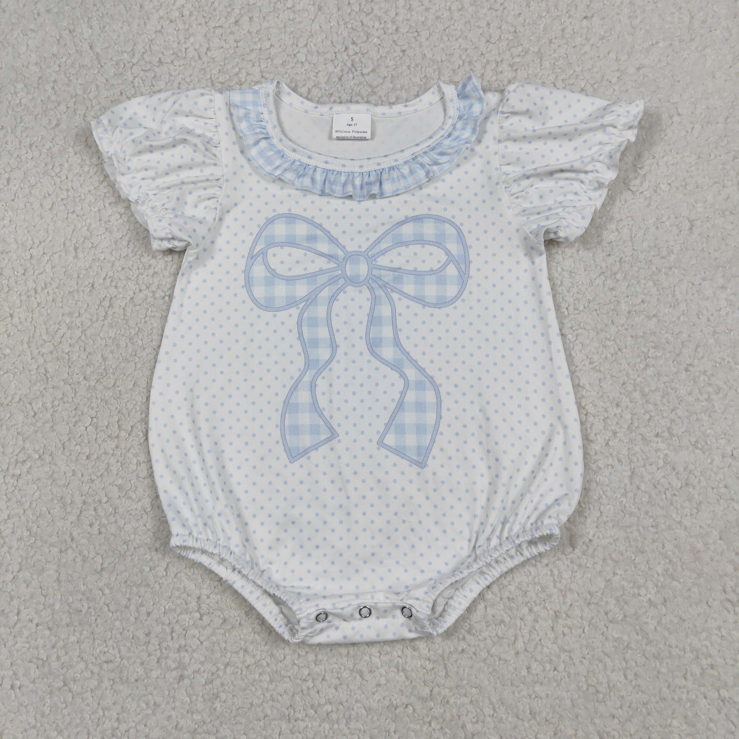 Baby Girls Infant Short Sleeves Plaid Bow Dots Bubble Romper