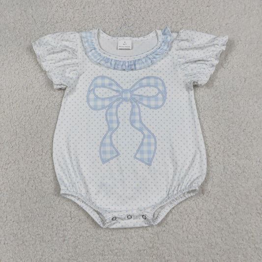 Baby Girls Infant Short Sleeves Plaid Bow Dots Bubble Romper